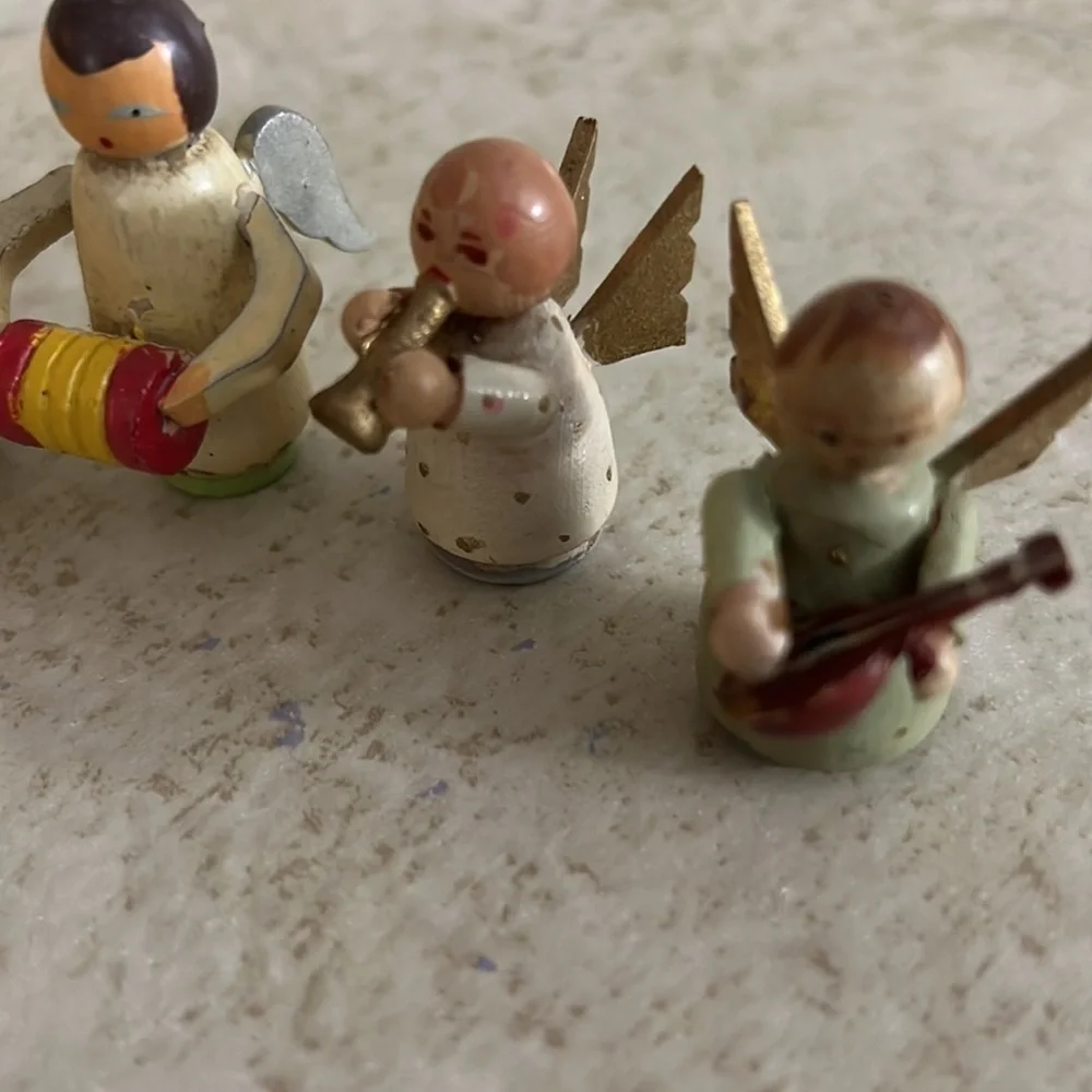Vintage set of 8 Miniature Wooden Angel Musicians Japan